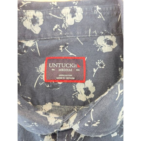 UNTUCKit Floral Print Mens Short Sleeve Shirt Medium Navy Blue - Picture 4 of 5